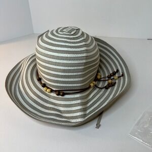 Wallaroo Hat Company Breton Hat Taupe NWT OS UPF 50+ Beaded Tie Detail Fix Bead